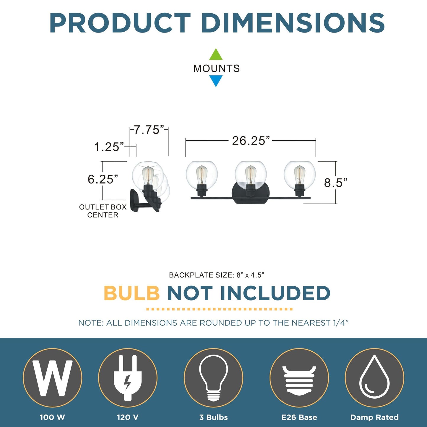 Quoizel Pruitt Transitional Vanity Lights, 26.25 Inch 3-Light Matte Black Bathroom Lighting Fixtures Over Mirror, Wall Mount Light for Bathroom