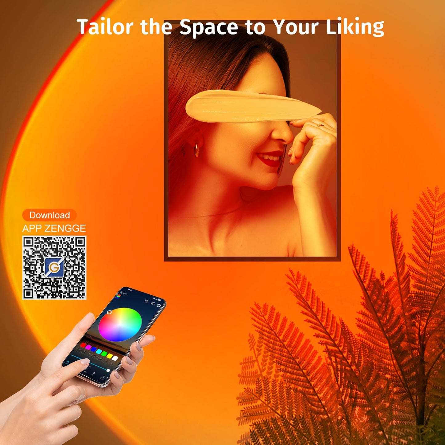 Neroupe Upgraded Sunset Lamp Projector with APP Control, Endless Color Changing Led Lamp Night Light, Mood Lighting Sunlight Sunset Lamps for Bedroom
