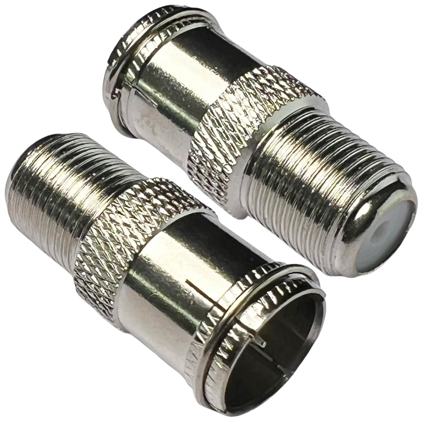 CESS F Type Female to Quick Push On Male Coax Adapter, Screw TV Antenna Connector, Silver, 2 Pack