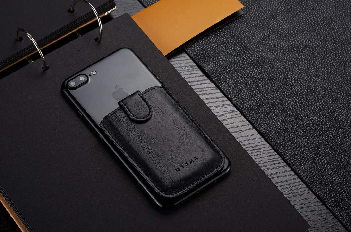 MUMUGUO Card Holder for Back of Phone,Pu Leather RFID Blocking 5 Pull Credit Card Cash Cell Phone Wallet Pocket Stick on Back iPhone