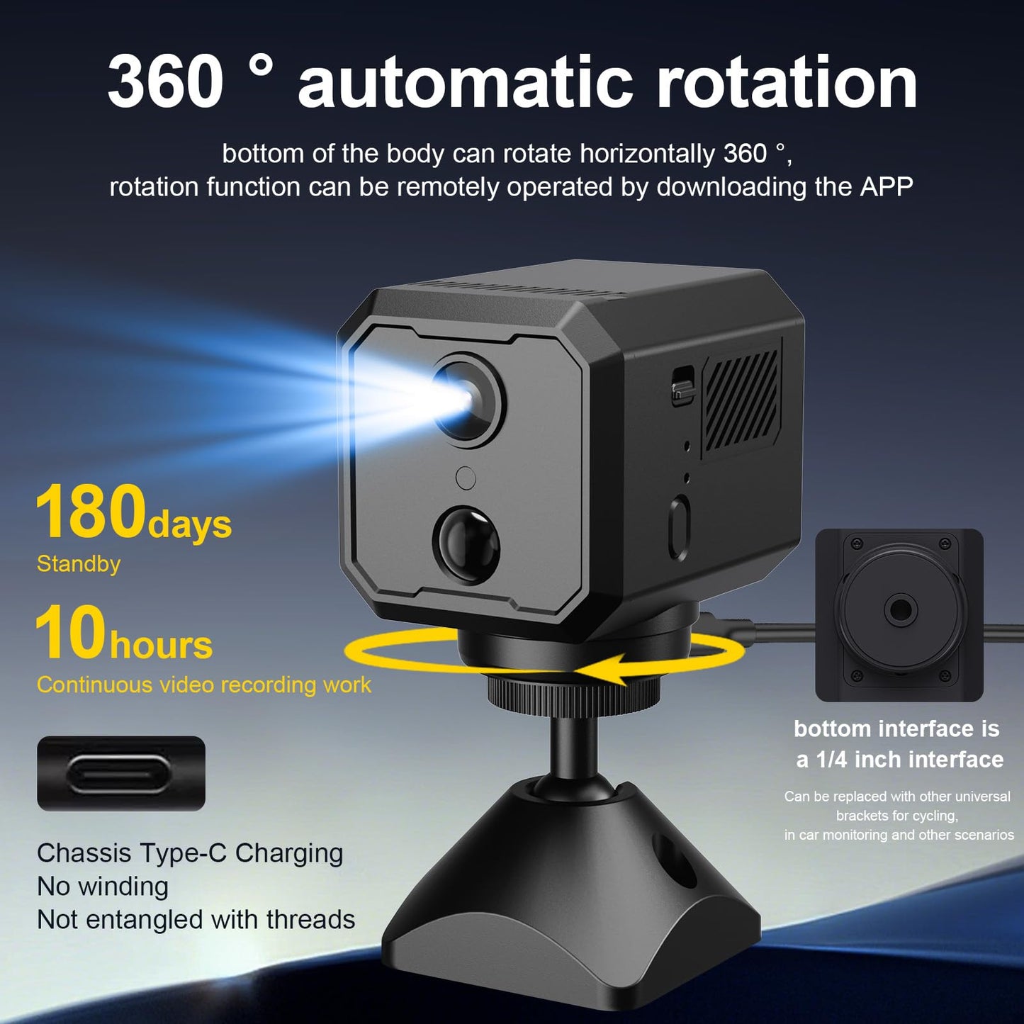 2K WiFi Indoor Camera with 64GB SD Card, Battery Powered Security Cam, 180-Day Standby, Night Vision, Real-Time Alert, Baby Monitor, Pet Cam for Home