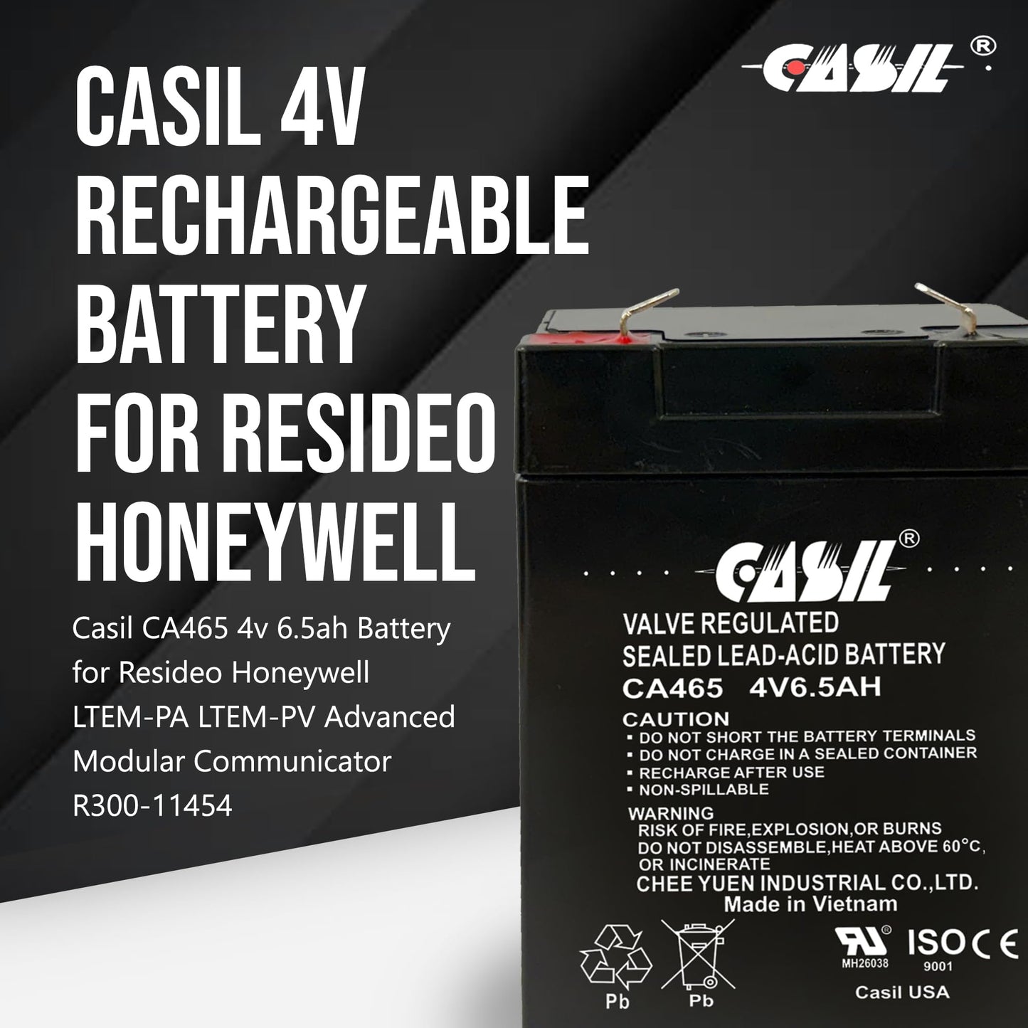 Casil CA465 4v 6.5ah Battery for Resideo Honeywell LTEM-PA LTEM-PV Advanced Modular Communicator R300-11454