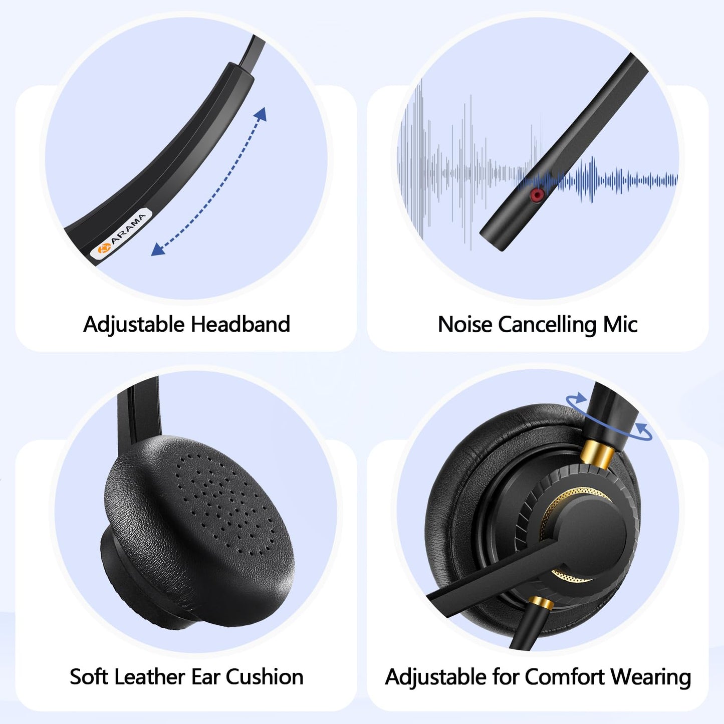 Arama Corded Telephone Headset Mono w/Noise Canceling Mic for Polycom Mitel Avaya Aastra Allworx Adtran Alcatel Lucent AltiGen Comdial Digium Gigaset