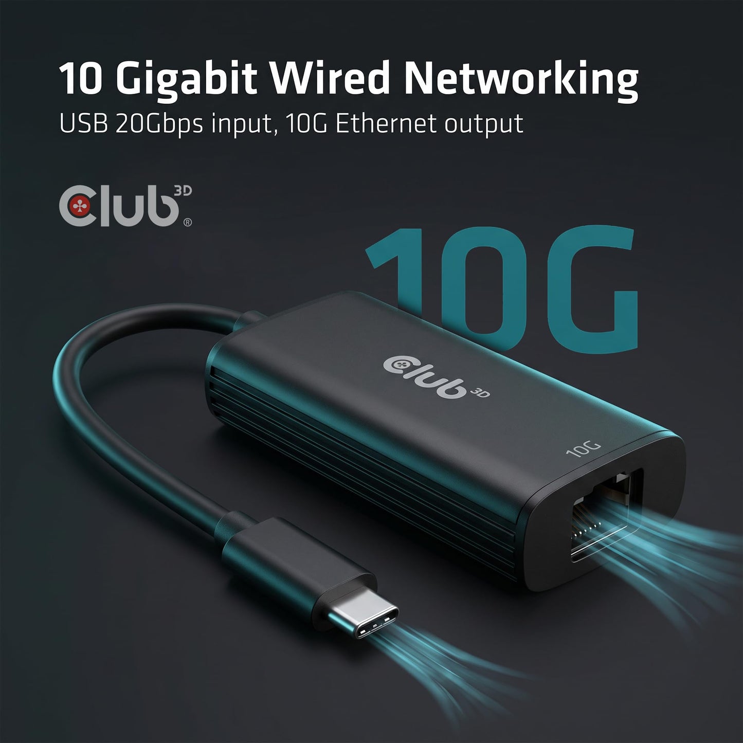 Club 3D CAC-2531 USB-C to RJ45 10G Ethernet Adapter M/F for Laptop