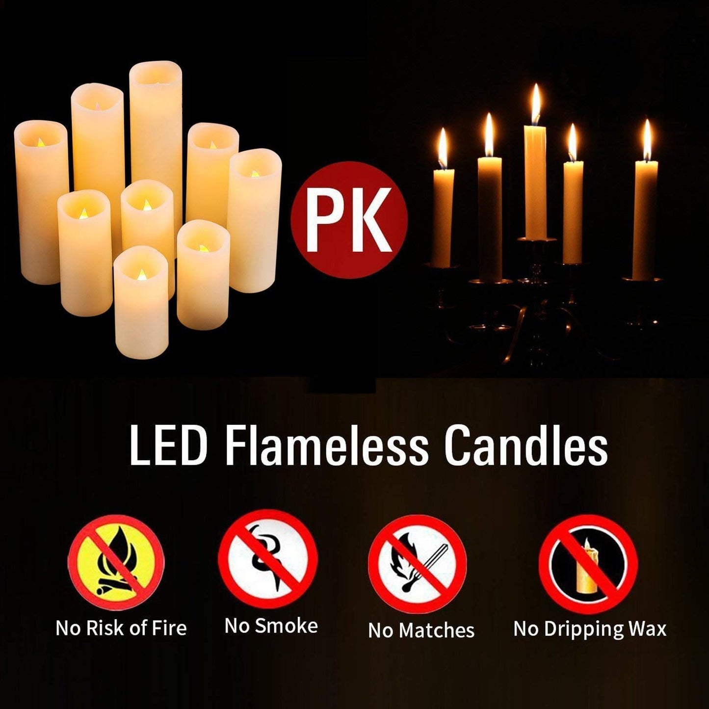 antizer Flameless Candles Led Candles Pack of 9 (H 4" 5" 6" 7" 8" 9" x D 2.2") Real Wax Battery Candles with Remote Timer for Home Fireplace Decor