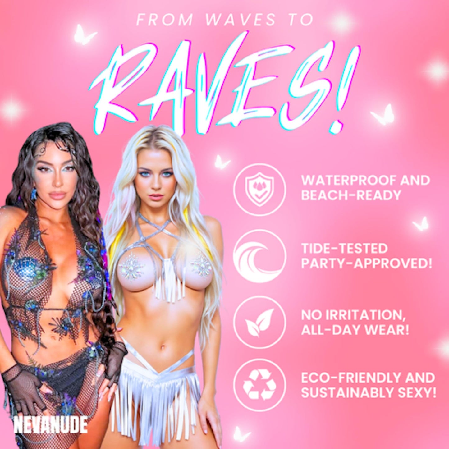 Neva Nude Rave Folding Hand Fan - UV Blacklight Reactive Handheld Fan with Drawstring Case | Perfect for Summer Festivals, Raves, Carnivals, Concerts