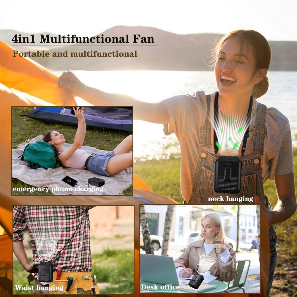 CAZOKASI Upgrade Waist Clip Fan Wearable Fan Portable Cooling and Heatstroke Prevention Fan (Industrial orange black) (Black / 8000mAh)