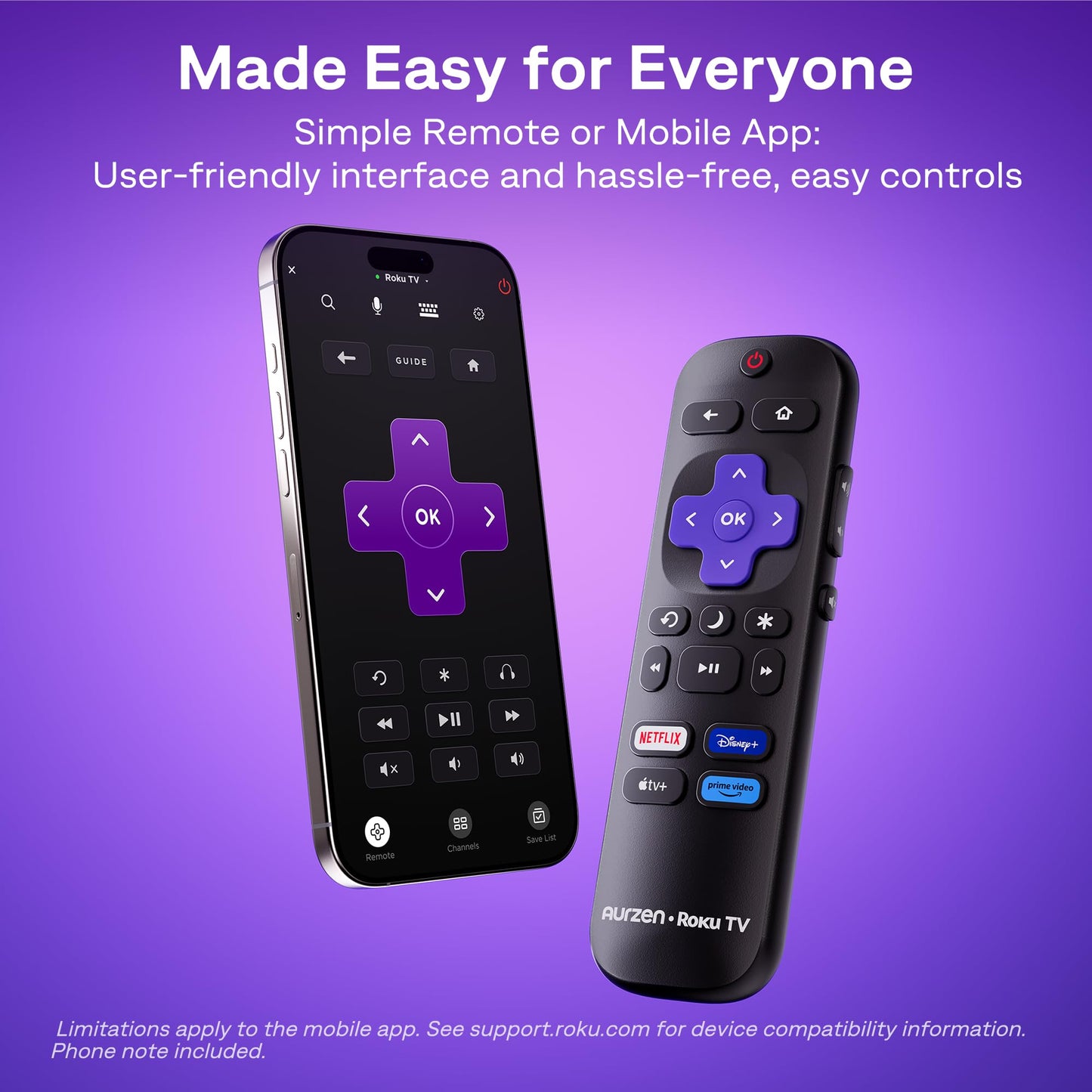 Aurzen Roku TV Smart Projector with Wifi and Bluetooth, Roku Streaming Experience Built-in, 1080P FHD, Dolby Audio, Auto Focus & Keystone, Zoom, Movie