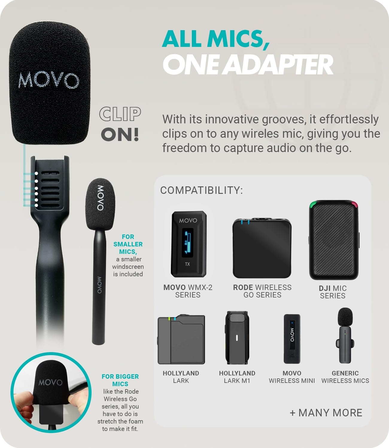 Movo WMX-HM Mic Handle for DJI Mic, Rode Wireless GO, Hollyland Lark, and More - Wireless Interview Microphone Handle - Wireless Lav Mic Adapter for