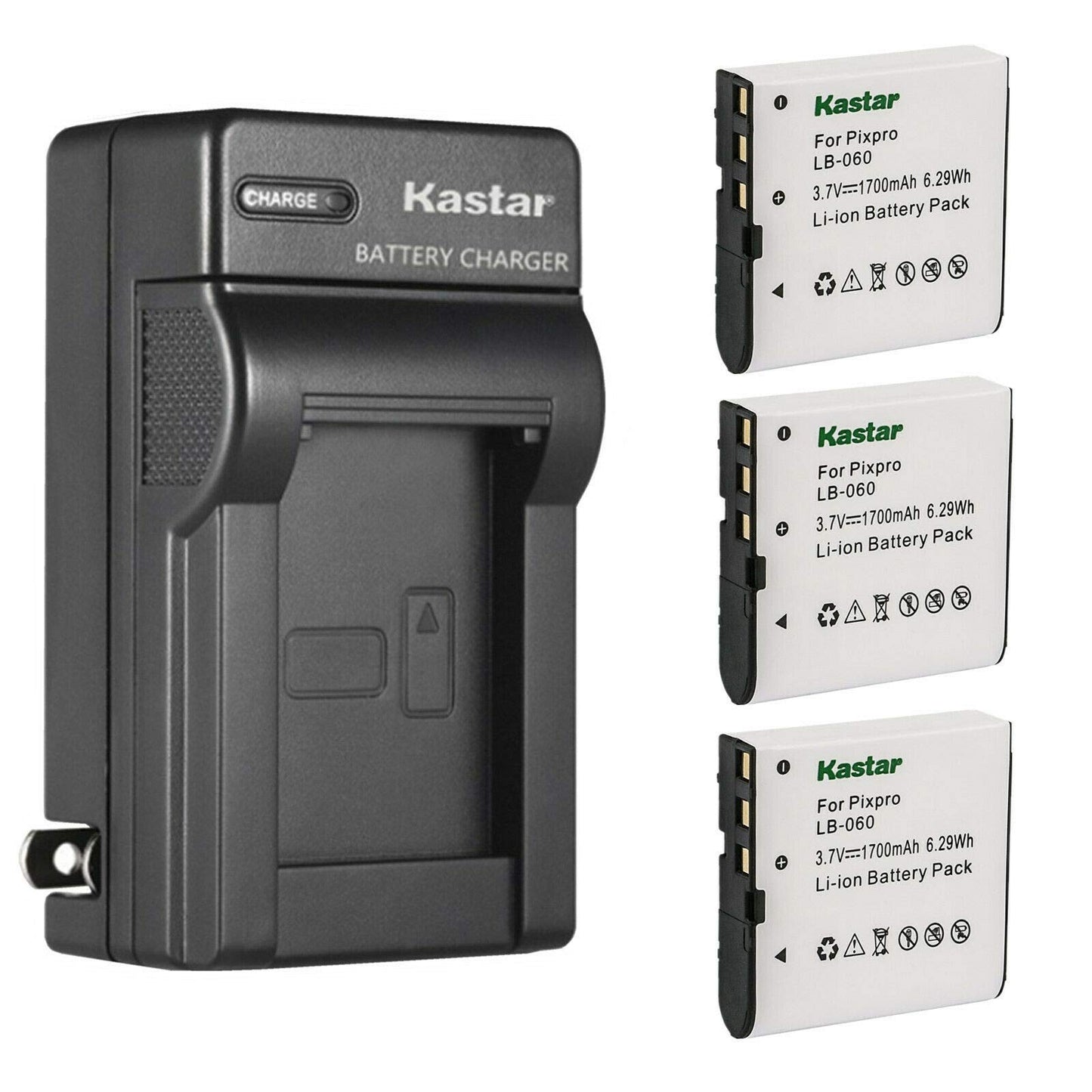 Kastar 3-Pack Battery and AC Wall Charger Replacement for Digilife DDV-JH12Z, DDV-R81, HDD-3, Digipo DDV-H8, DDV-P802, DDV-P801, DDV-V30, HDV-H8