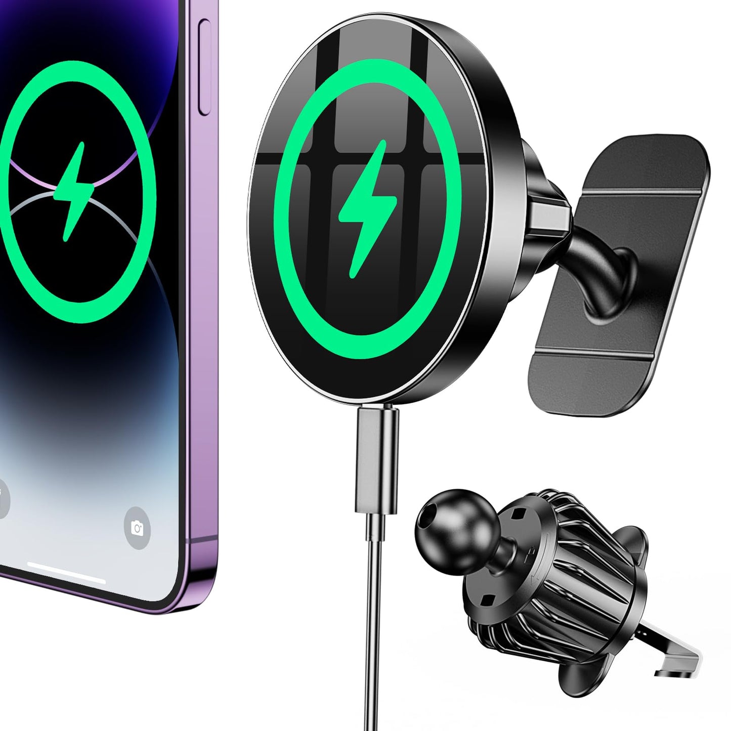 Coolpow for Magsafe Car Mount Charger?100% Stable?15W Magsafe Car Charger Magnetic Phone Holders for Your Car Accessories for Women Men Car Phone