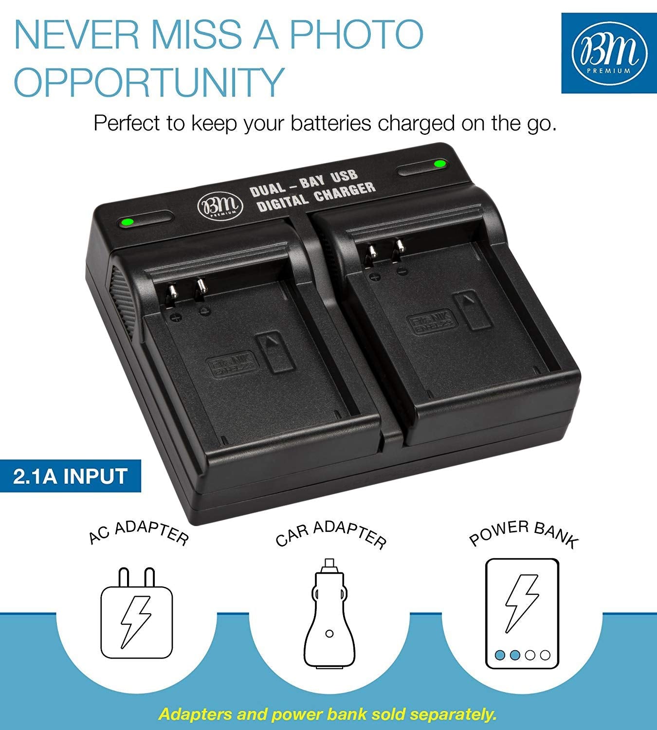 BM Premium EN-EL23 USB Dual Battery Charger for Nikon Coolpix B700, P900, P600, P610, S810c Digital Camera (MH-67P Replacement)