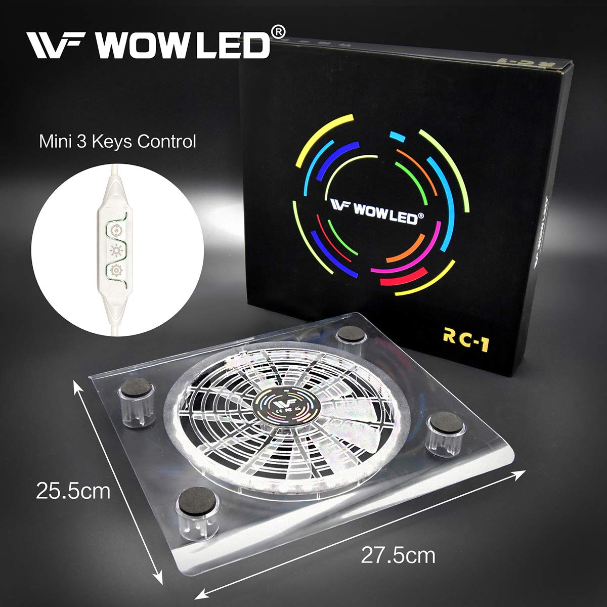 WOWLED Cooling Fan Mini 3 Keys Control Gaming USB RGB LED Cooler Thermal Fan Pad for PS4 PlayStation 4 Xbox One X Consoles Laptop Notebook PC CPU
