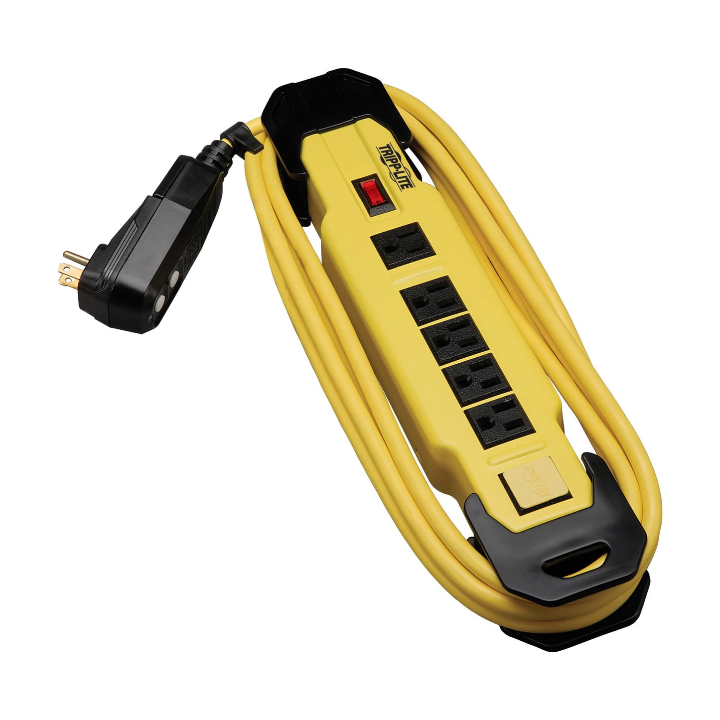Tripp Lite Eaton TLM609GF Heavy Duty Power Strip with GFCI Plug, Yellow Metal Housing, 6 Outlets, 9 Foot / 2.7 Meter Cord, Keyhole Mounting Slots