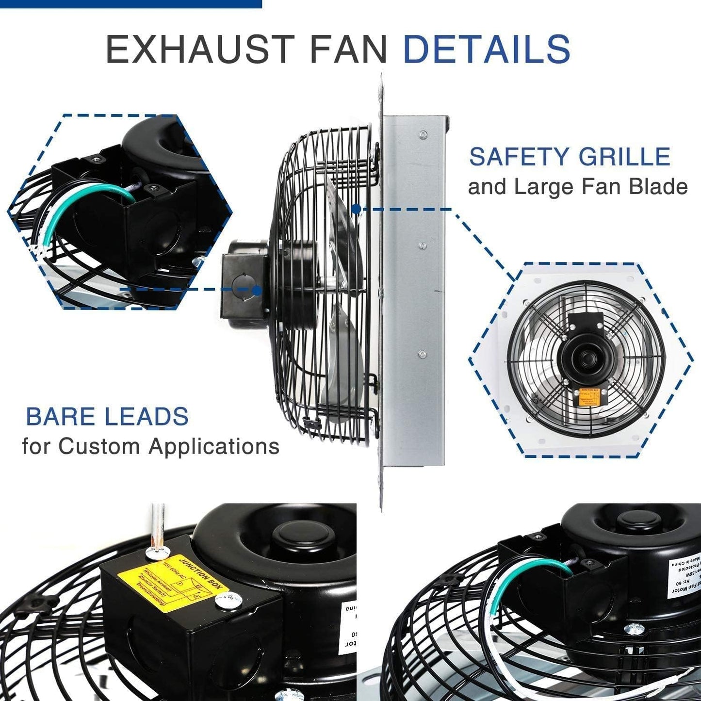 Simple Deluxe 12 Inch Shutter Exhaust Fan,Window Fans with Adjustable Thermostat and Power Cord Kit, Providing Superior Ventilation for Windows