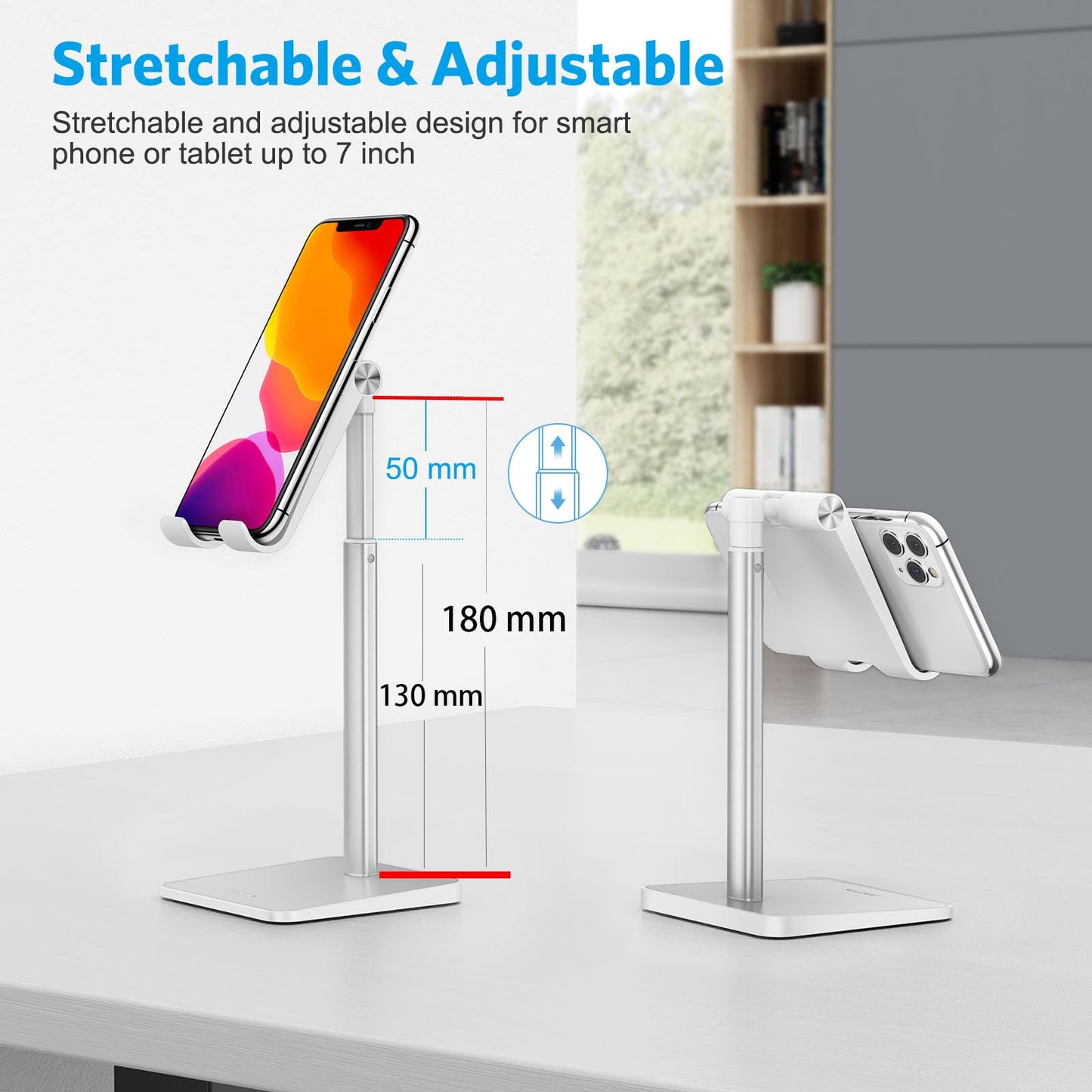 OMOTON Cell Phone Stand, Adjustable Angle Height Desk Phone Dock Holder for iPhone Air 17 Pro Max/Plus/XS/XR, Samsung Galaxy S20 / S10 / S9 / S8