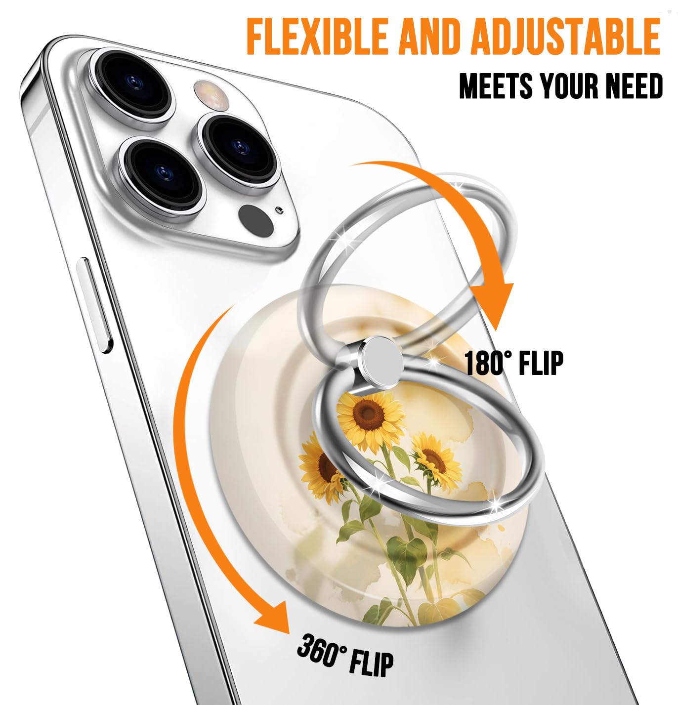 ZypopZy Cute Magnetic Phone Ring Stand Compatible with MagSafe, 360° Adjustable & Removable Magnet Cellphone Grip Holder for Smartphone and Tablets