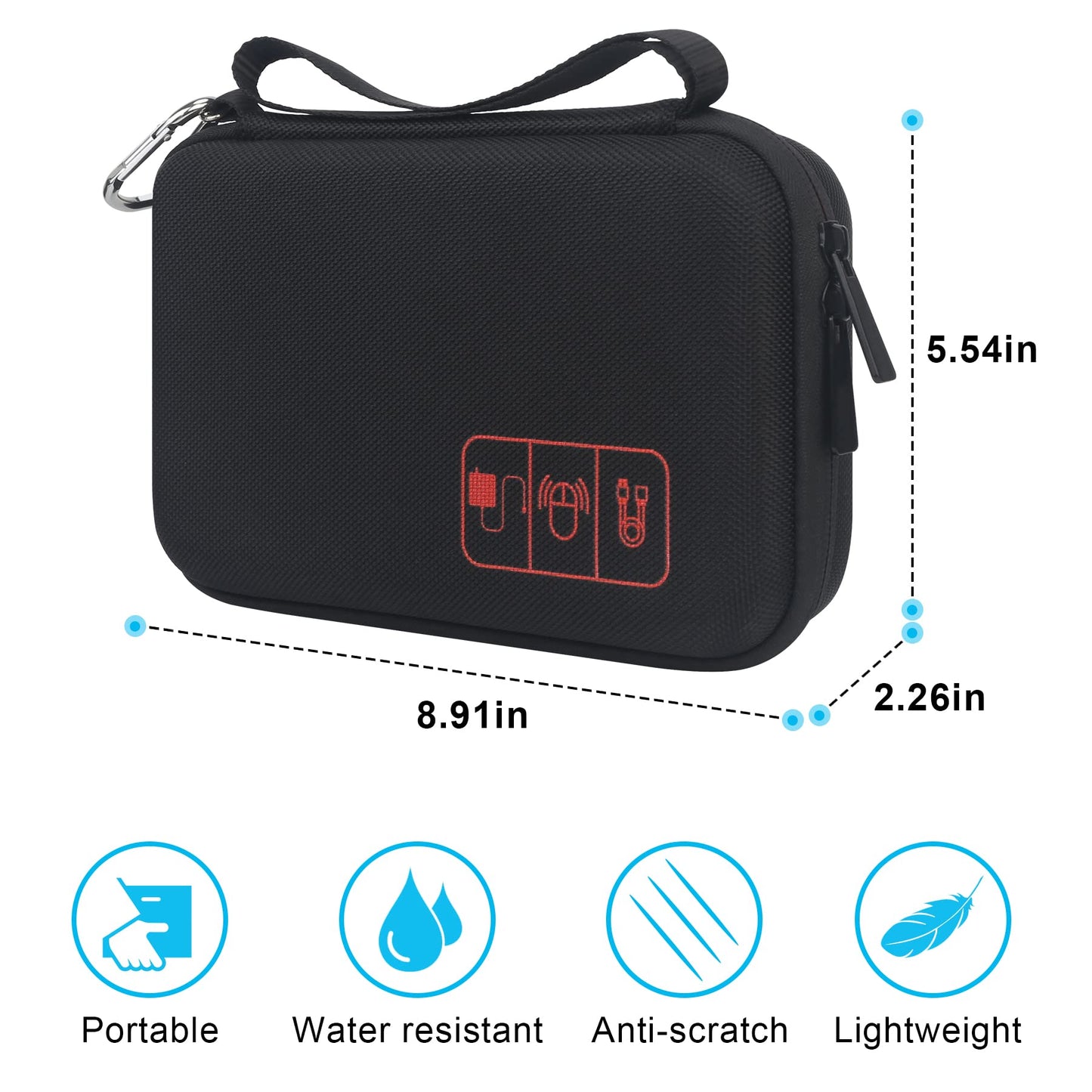 Elonbo Hard Travel Cords Organizer Universal Small Electronic Accessories Carrying Case for Chargers Cables MacBook Adapter Magic Mouse Apple Pencil