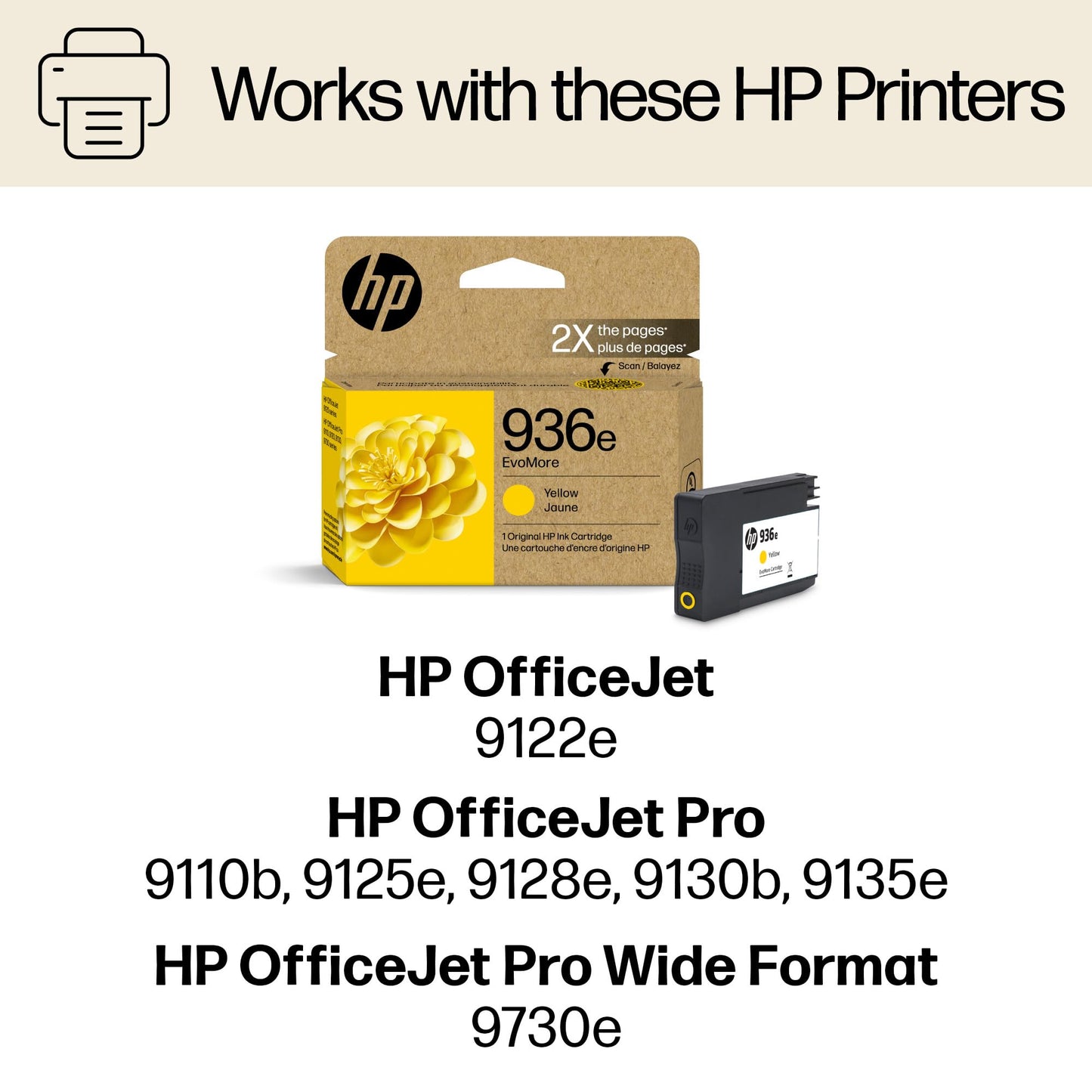 HP 936e Yellow EvoMore Ink Cartridge | Works with OfficeJet 9120, Pro 9100, Wide Format 9700 | Carbon Neutral | 4S6V5LN