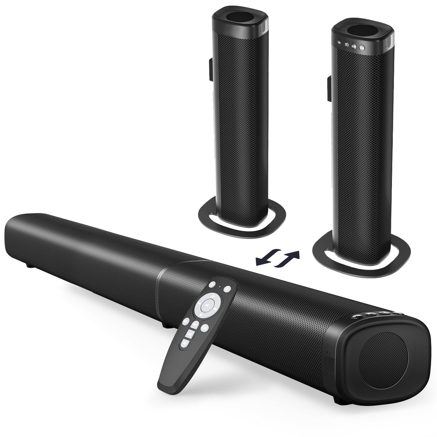 Puriom Sound Bar for Smart TV, 100W Sound Bar with Bluetooth 5.3/ARC/Opt/AUX Connect, 2-in-1 Detachable Home Soundbar, Home Theater Speaker & Bass
