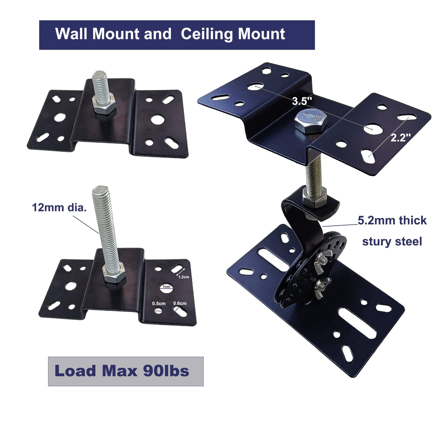 SPS-506B Ceiling Speaker Mounts Wall Mount, Horizontal 360 Degree Total Adjustment, Hold up to 90lbs, Stainless Steel, Ceiling Mounting Bracket for