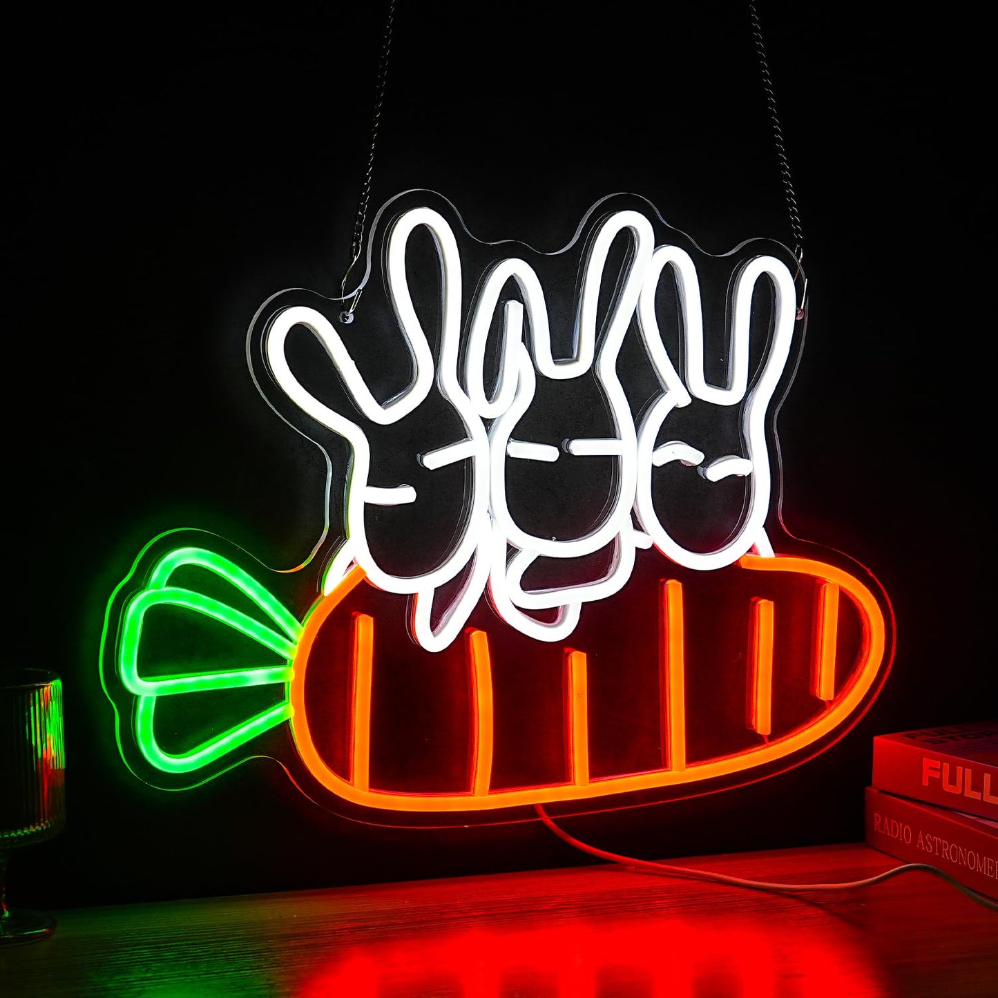 Rabbit Carrots Neon Sign Led Easter Neon Light For Wall Decor Light Up Carrots Sign USB Powered Rabbit Neon Light Signs For Art Restaurant Easter