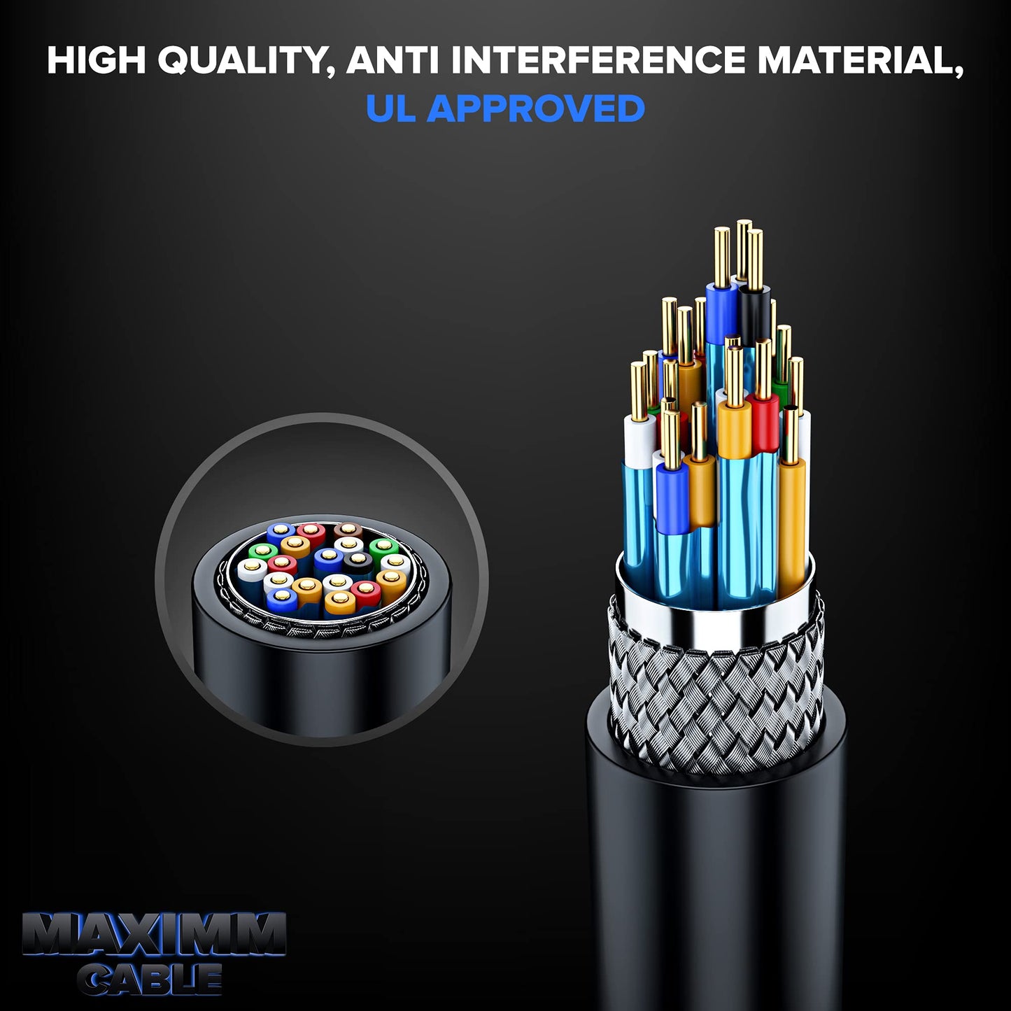 Maximm HDMI Cable 4K Ultra HD 50 Foot (5 Pack) HDMI 2.0 Cable, High Speed 18Gbps 4K60Hz HDR, 3D, 2160p, 1080p, HDCP 2.2, ARC, HDMI Cables