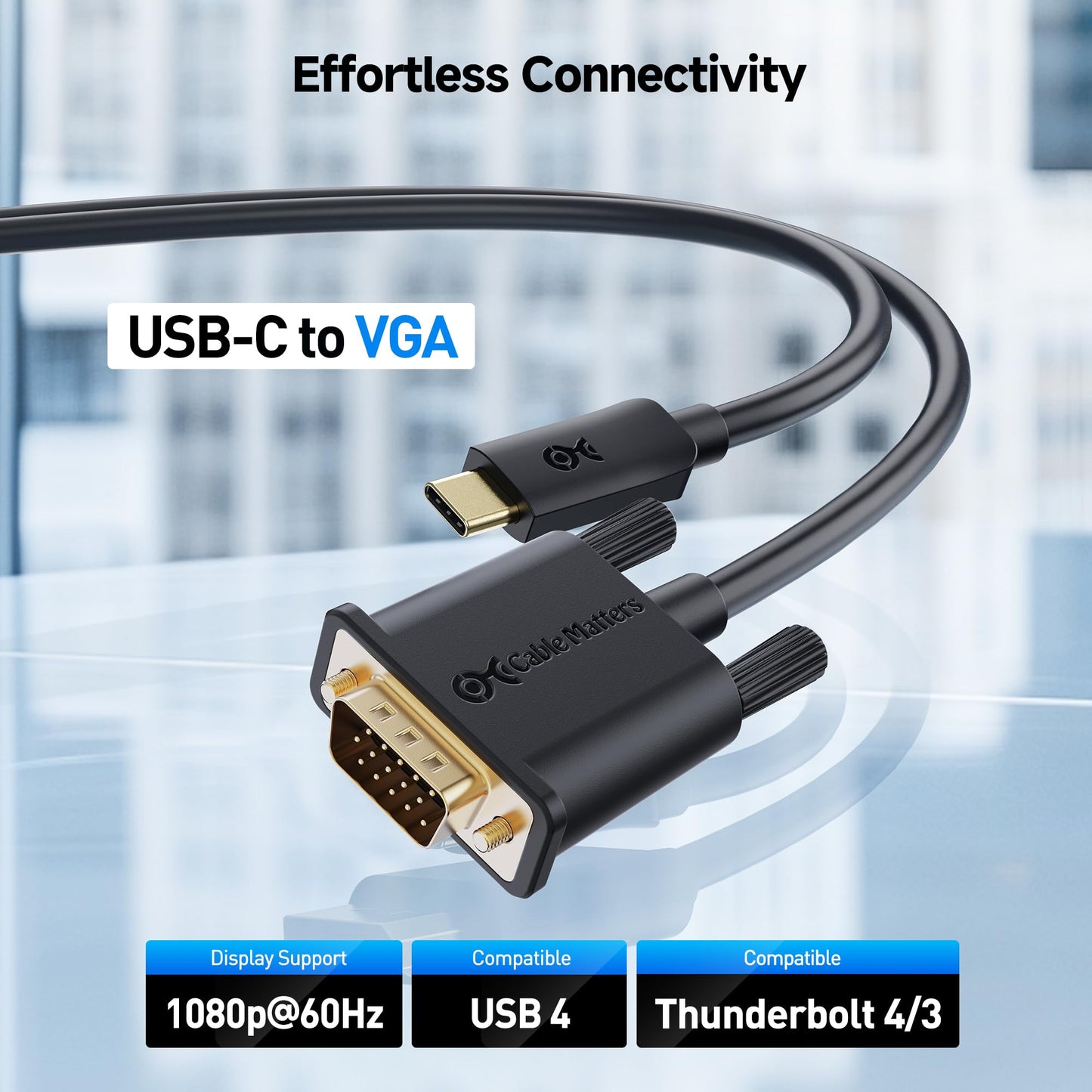 Cable Matters USB C to VGA Cable (USB-C to VGA Cable) 6 ft - Thunderbolt 4 / USB4 / Thunderbolt 3 Port Compatible with MacBook Pro, Dell XPS 13, 15