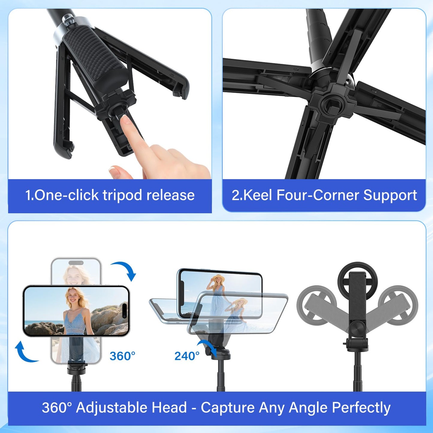 NKDFRI Opticnock 4-in-1 Magnetic Selfie Stick for iPhone/Android - 360° Rotatable, Extendable with Wireless Remote | Pocket Size | Includes Phone Ring