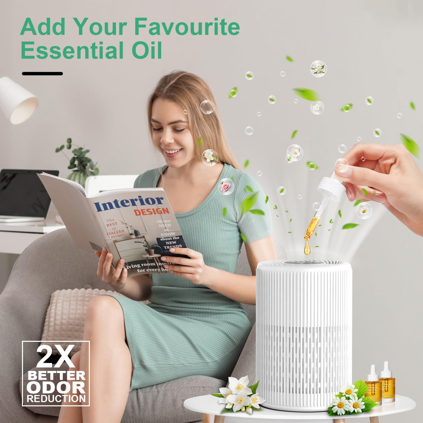 Air Purifiers for Home, FRESHDEW Air Purifier Up to 1300ft² for Smoke Pet Dander Odors with Fragrance Sponge,H13 True HEPA Air Purifier Cleaner