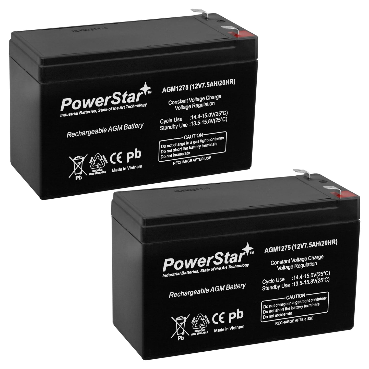 PowerStar 12V 7.5AH Replacement Batteries for CP1290 12V 7.5AH F1/F2 x2