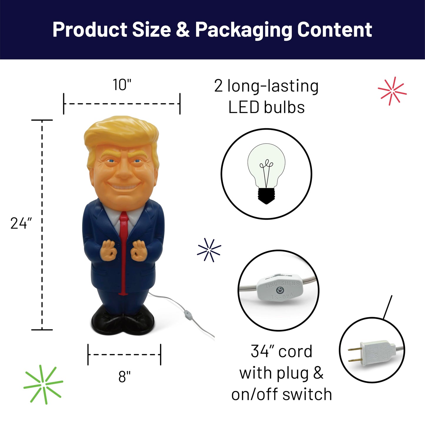 Goofballs 24-Inch Giant Trump Novelty Blow Mold Light - Retro Decor with Fun LED Lights for Indoor Use - Quirky Lamp for Kitchen or Party Display