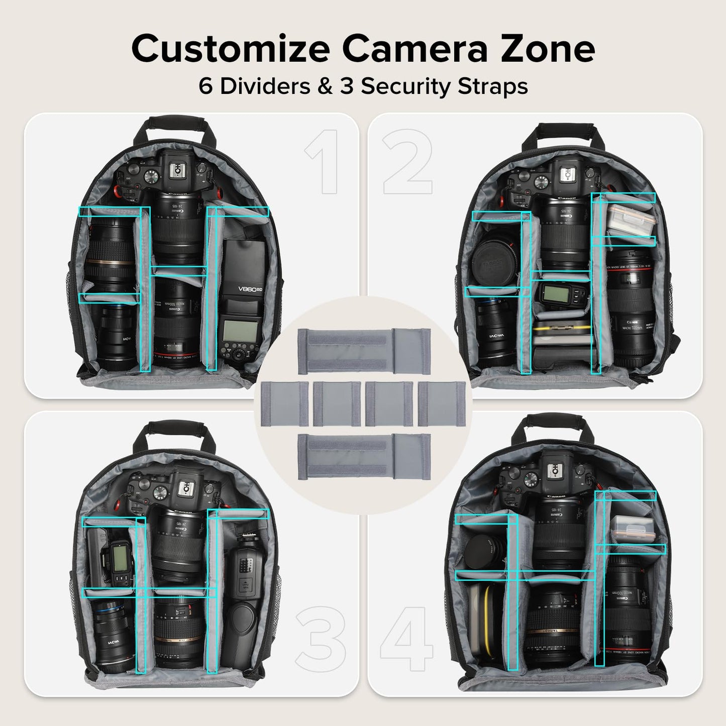 Heliora Camera Backpack Bag Small- Waterproof Professional DSLR Camera Bag Photography Backpack with Customizable Interior, for Canon Nikon Sony