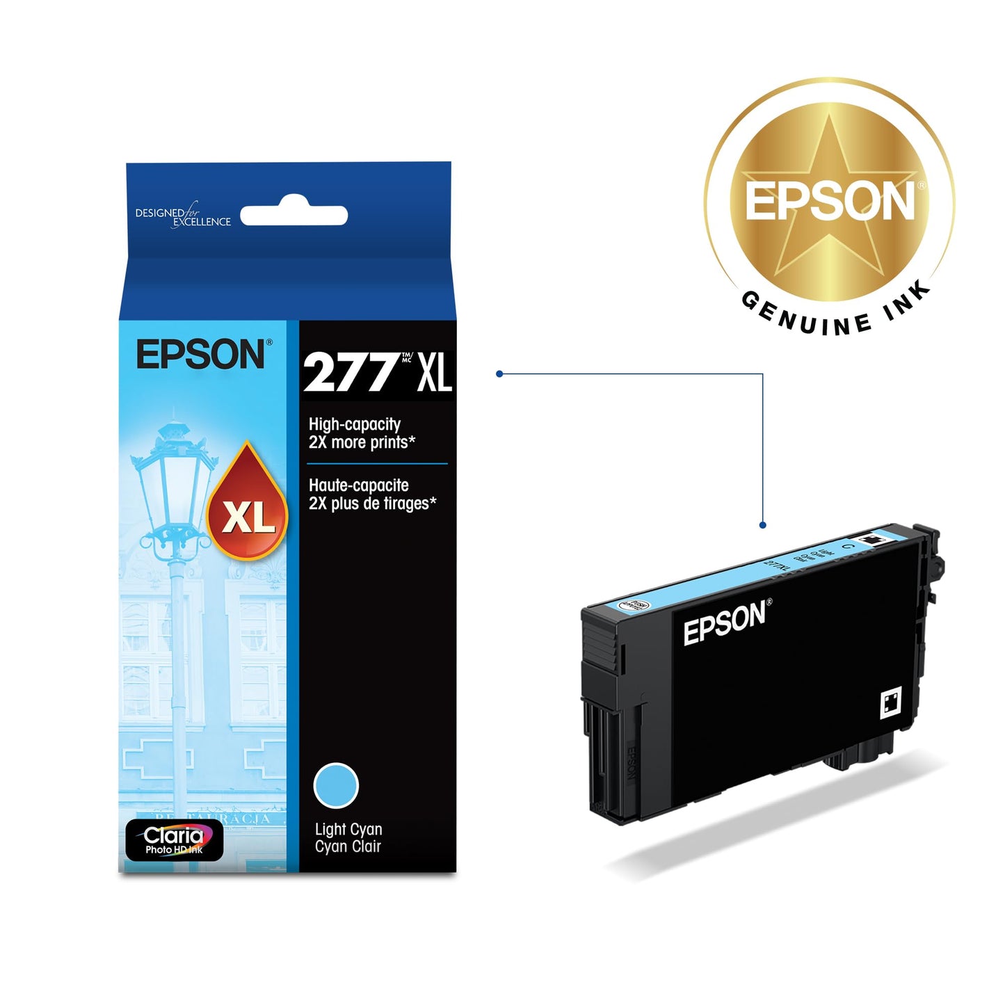EPSON 277 Claria Photo HD Ink High Capacity Light Cyan Cartridge (T277XL520-S) Works with Expression XP-850, 860, 950, 960, 970