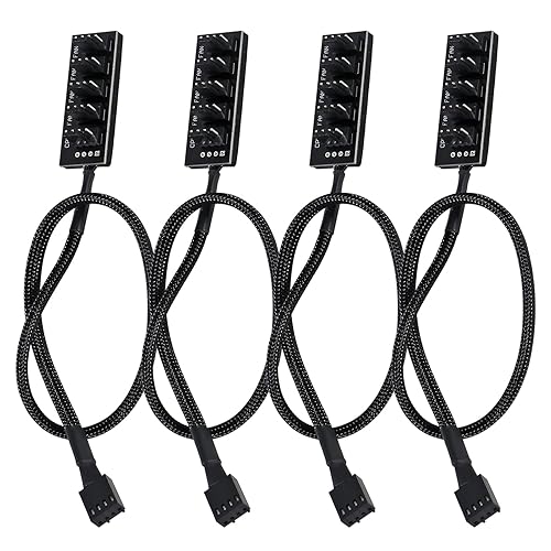 UMLIFE 4-Pack PWM Fan Hub, 1 to 5 Way Splitter PC Motherboard Case Power Extension Cable for ATX Computer 4-Pin and 3-Pin Cooling Fans