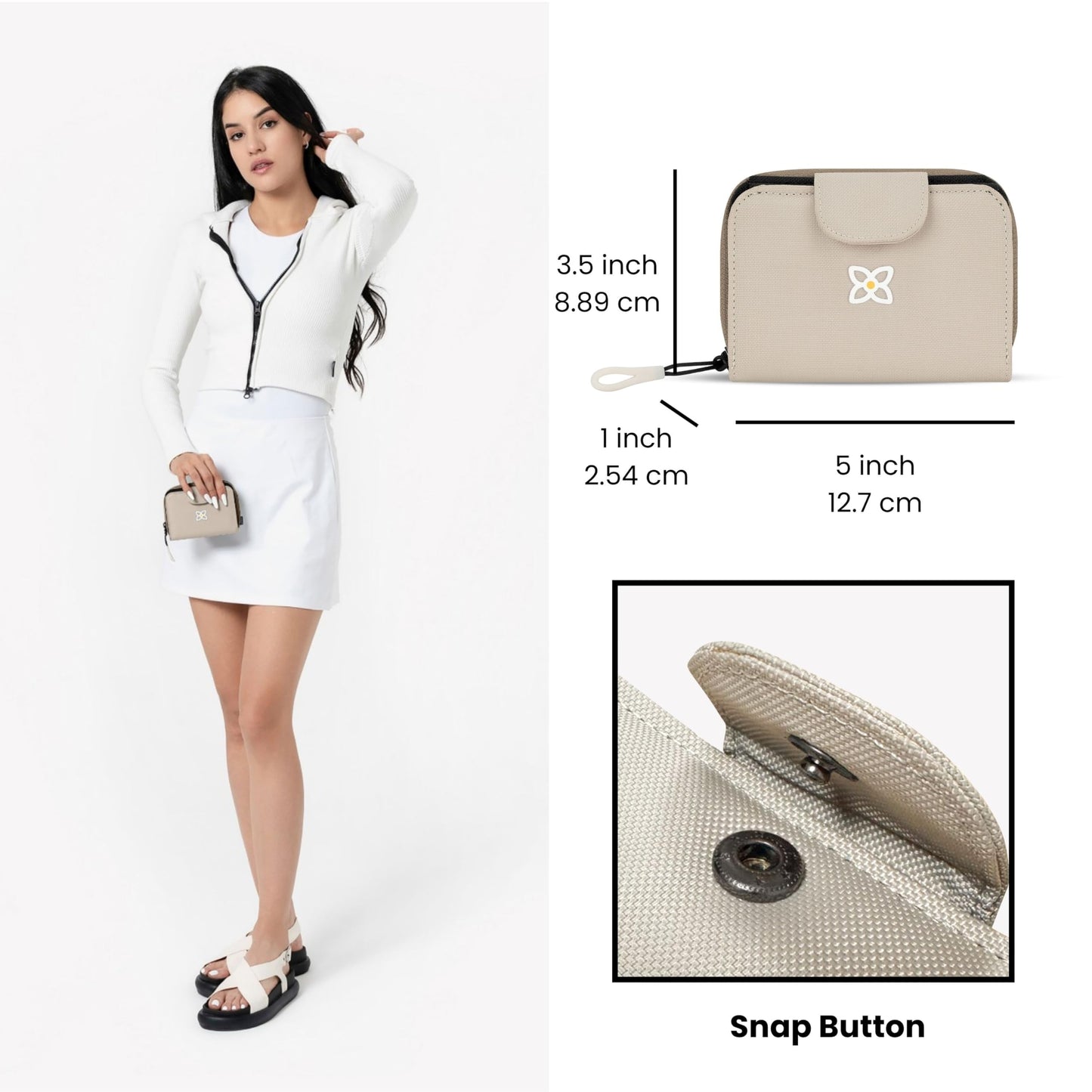 Sherpani Barcelona, Small Nylon Bifold Zipper Pocket Wallet for Women, Travel Bag, RFID Protection, Travel Gift (Con Leche)