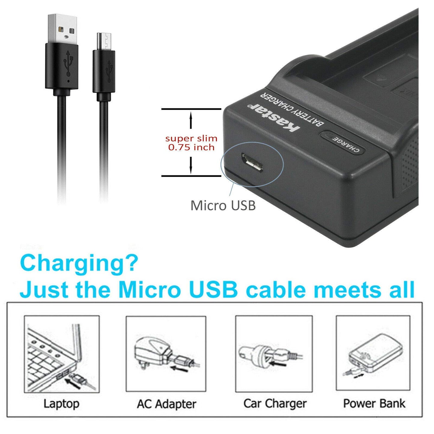 Kastar Battery (X2) & Slim USB Charger Replacement for Sony NP-BX1 Cyber-Shot DSC-HX50VDSC-HX300DSC-RX1 RX1R RX100 RX100 II RX100M II RX100 III