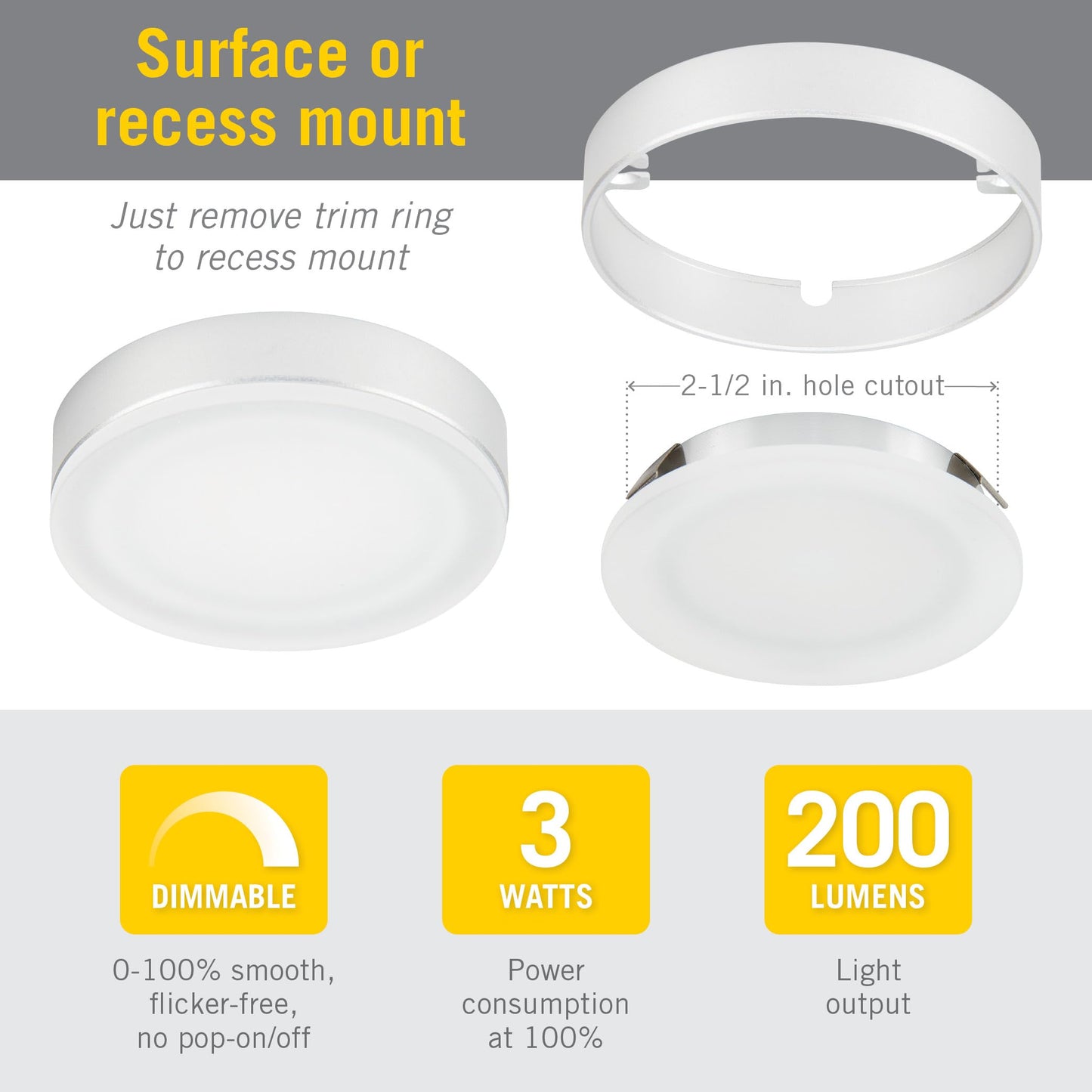Armacost Lighting EdgeVue 12V Under Cabinet LED Puck Light, 3000K Soft-White Light, 2.75 Inch, Aluminum Silver Finish - 223120