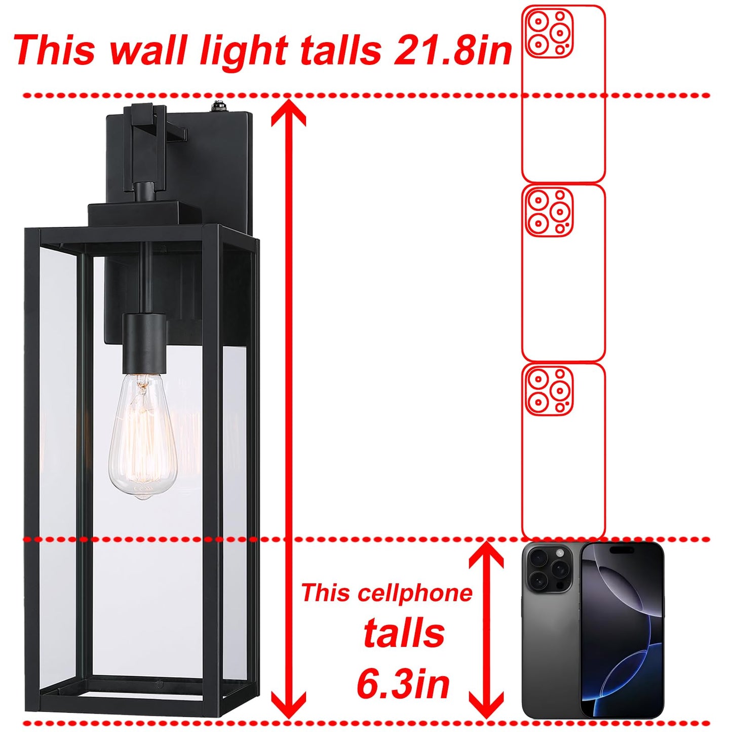 22 Inch Outdoor Wall Light Dusk to Dawn, Extra Large Wall Lantern for House Exterior Wall Sconce with Sensor, Photocell Porch Light for House Outside