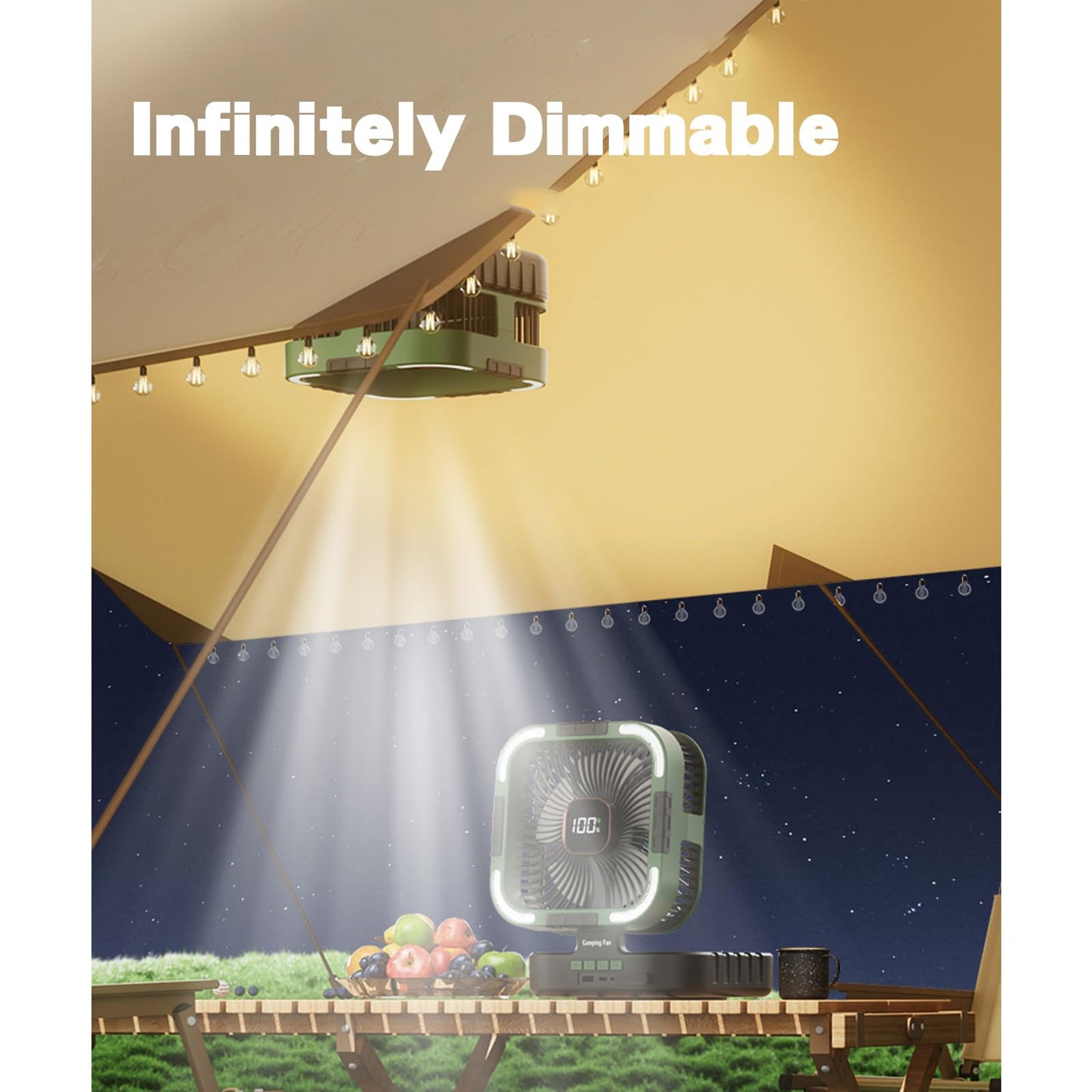 YUHANG Solar Powered Fan,Foldable Camping Fan,With Power Indicator/6h Timer/LED Ideal Table And For Tents,Homes And Outdoor Adventures,10000mAh