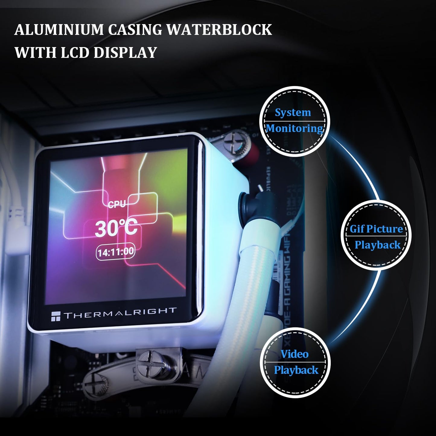 Thermalright Frozen Vision 360 ARGB White Liquid CPU Cooler with 12cm PWM Fan,2.88-inch Square Image 480x480 Resolution LCD Display,Computer CPU Water