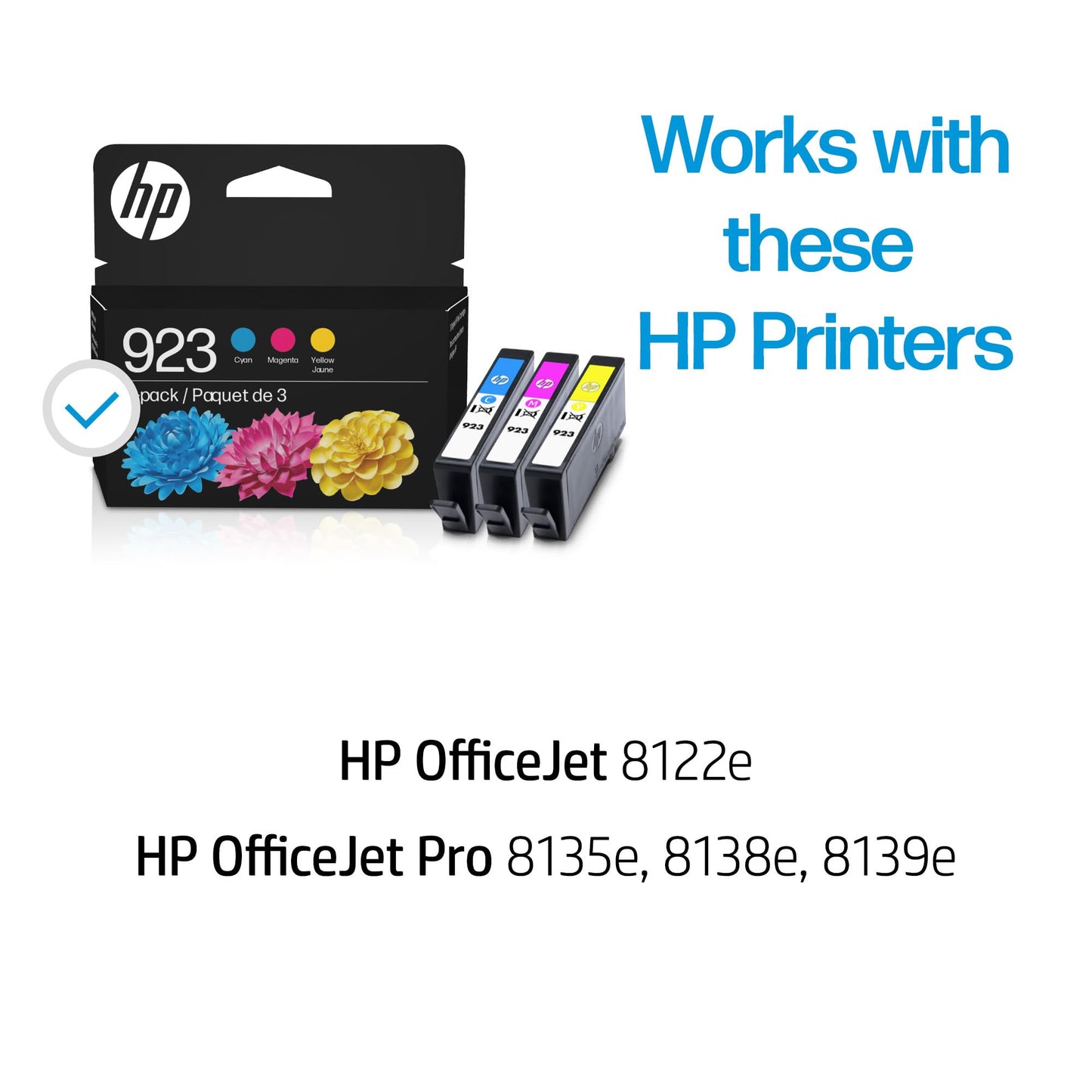 HP 923 Cyan, Magenta, Yellow Ink Cartridges (3-Pack) | Works with OfficeJet 8120, Pro 8130 Series |6C3Y4LN