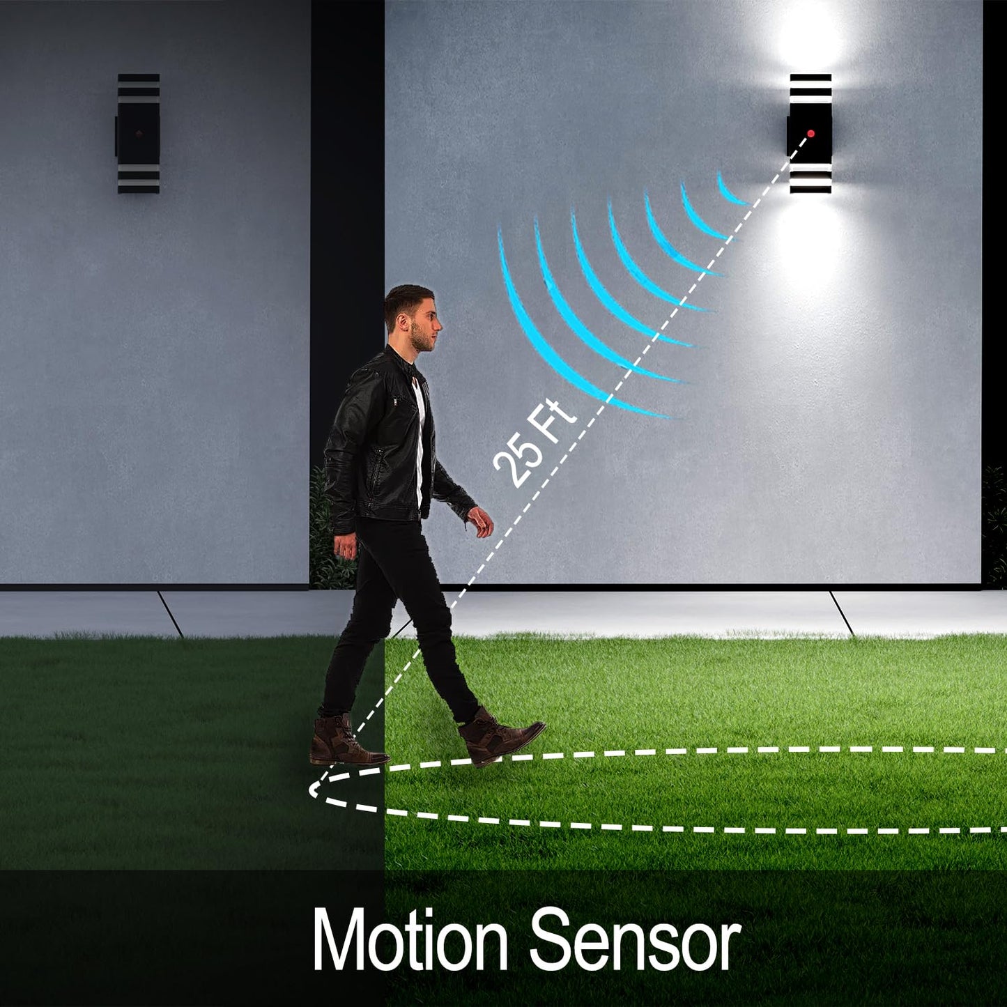 Motion Sensor Outdoor Wall Lights, Dusk to Dawn Up and Down Sconce, Black Aluminum Exterior Light Fixtures with GU10 LED Bulbs, Waterproof Modern