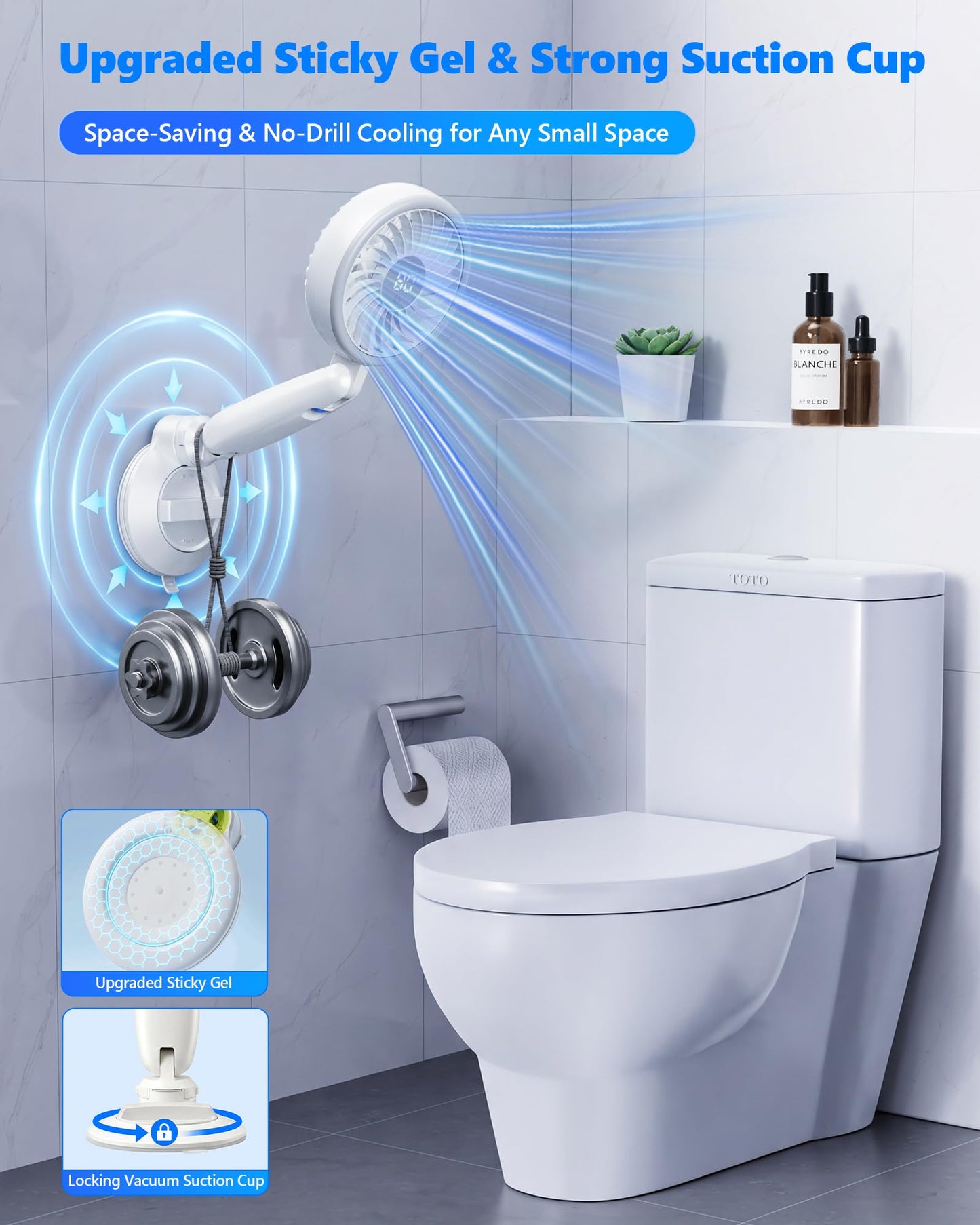 3-in-1 Suction Wall Mount Fan with Light & Display, Detach to Handheld Fan