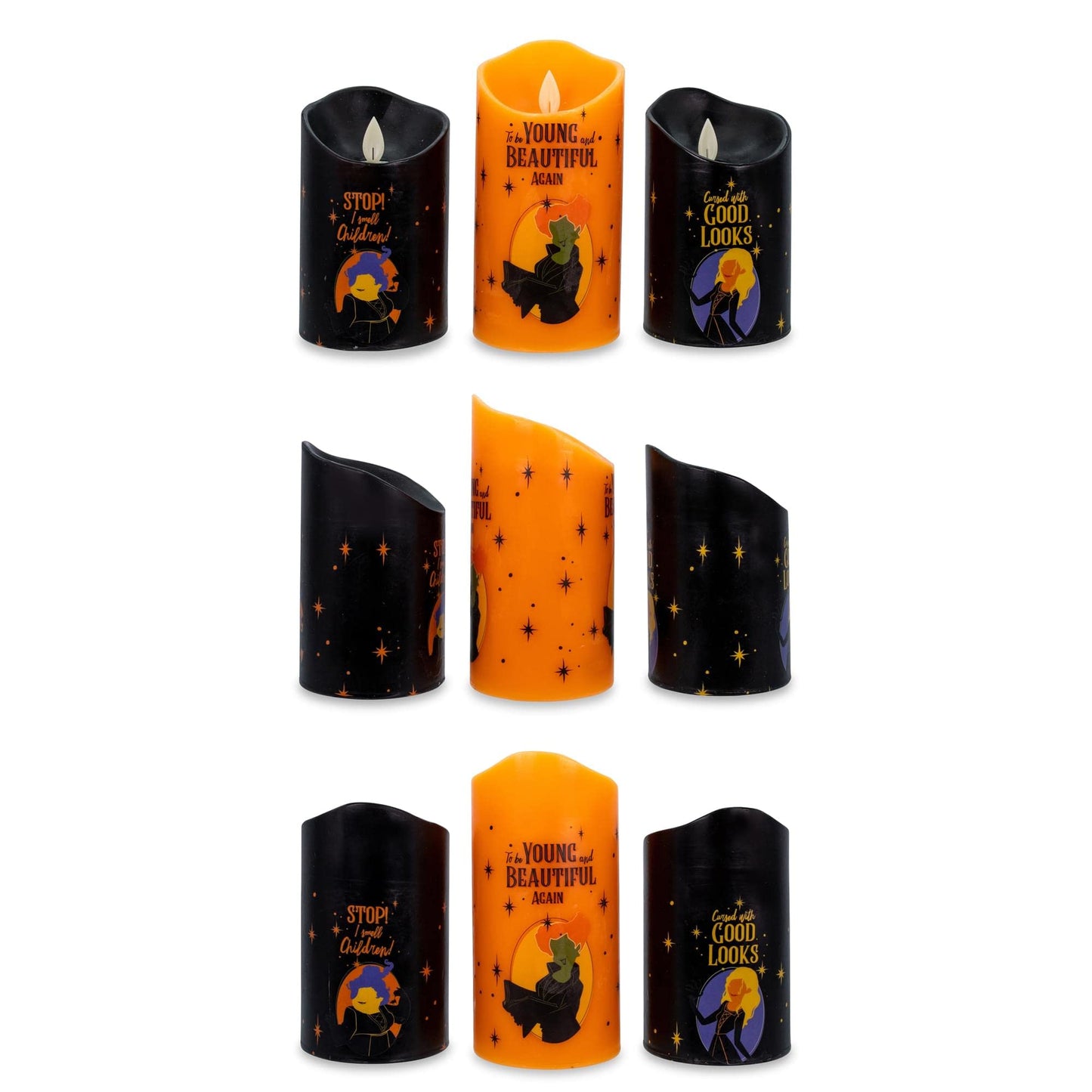 Disney Hocus Pocus Set of 3 LED Flickering Flameless Candles With Automatic Timers | Officially Licensed Collectible