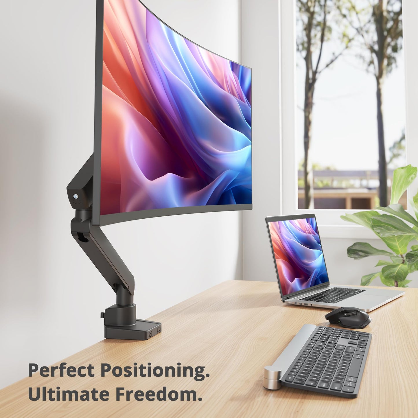 SIIG Aluminum Mechanical Single Monitor Arm Mount - Height Adjustable Desk Mount for 17in to 32in Screens - 17.6lbs Max VESA 75x75mm 100x100mm, Black