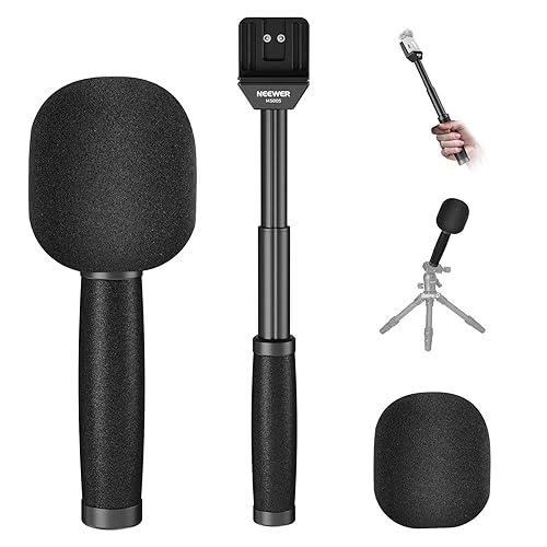 NEEWER 13"/33cm Telescopic Lavalier Microphone Handheld with Anti Off Cold Shoe Foam Windscreen Interview Mic Handle Compatible with Rode Wireless Go