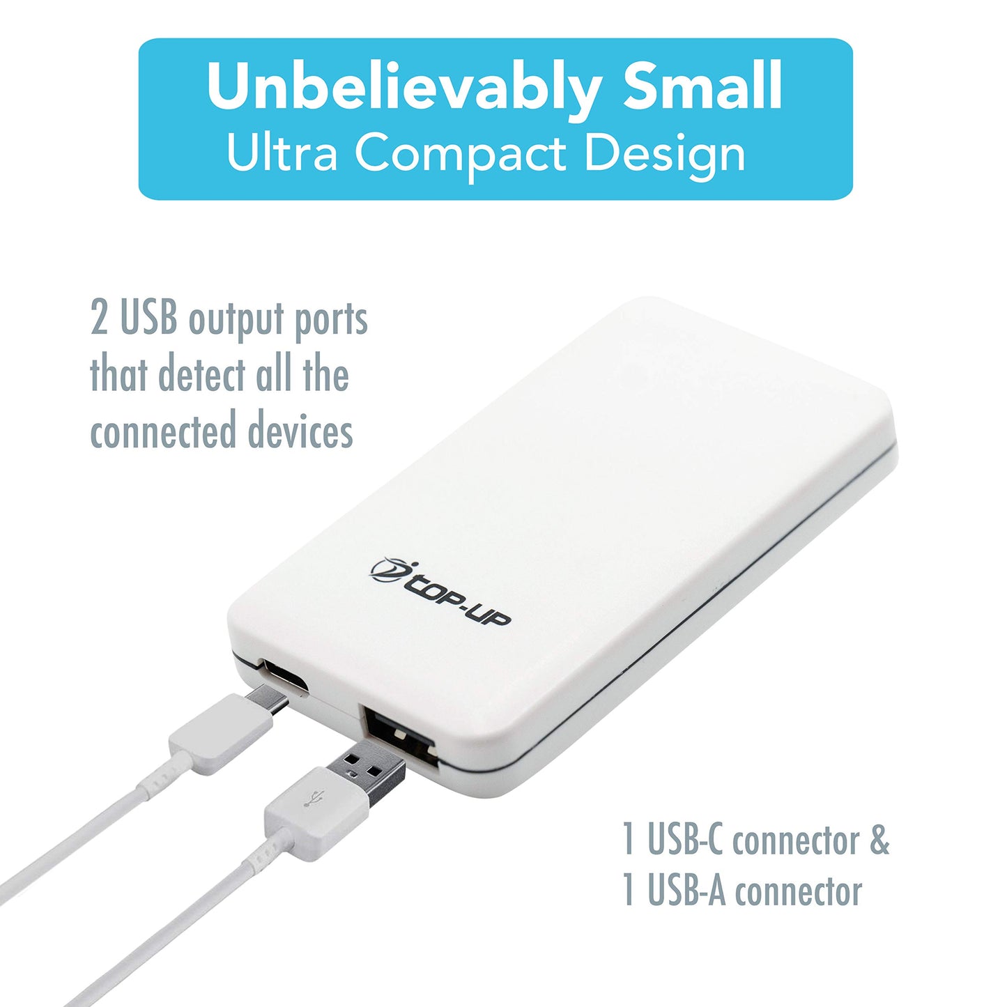TOP-UP Flat USB Wall Charger 18W PD - Ultra Slim Dual Port USB-C & USB-A Fast Charging Adapter for iPhone 17/16/15/14/13/12 Pro Max/Air, iPad