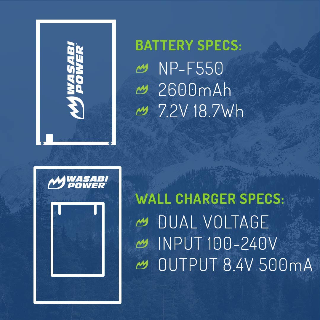 Wasabi Power Battery (2-Pack) and Charger for Sony NP-F330, NP-F530, NP-F550, NP-F570 (L Series) and CN-160, CN-216, CN126 Series & Atomos Ninja V