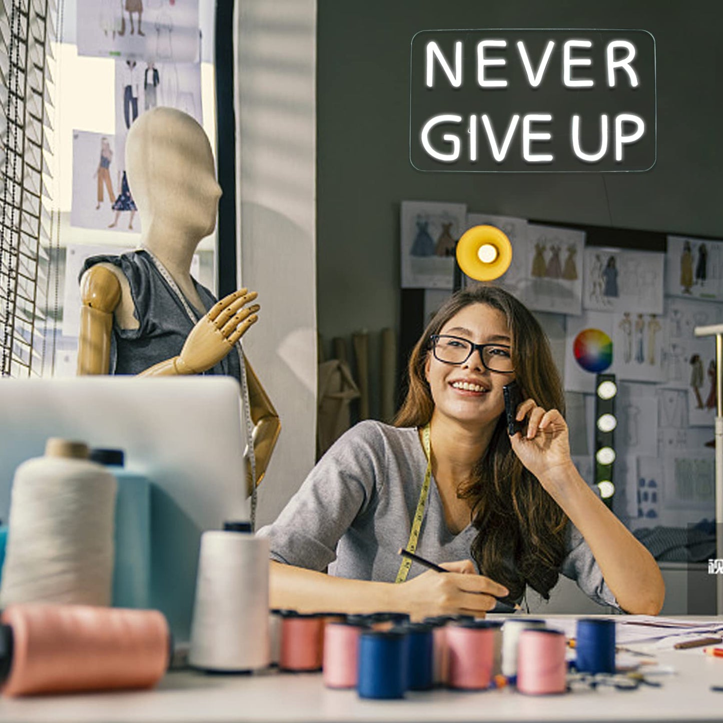 Vinray Never Give Up Neon Sign for Wall Decor,Inspire Slogan for Study Room Decoration,Wall Art Lighting As Gifts for Kids or Friends.